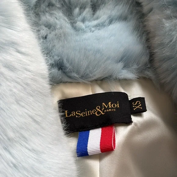 Couture Designer La Seine & Moi Faux Mink Fur Coat Jacket Blue XS S $405 - Picture 12 of 15
